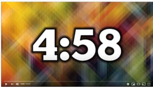 This is an example of an onscreen timer. White numbers read 4:58 on a multi-colored background.