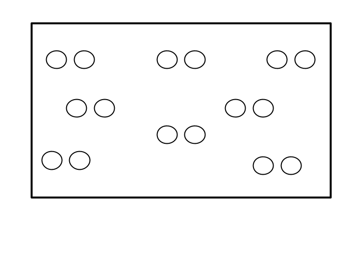 Diagram of students standing in groups of two in a classroom.