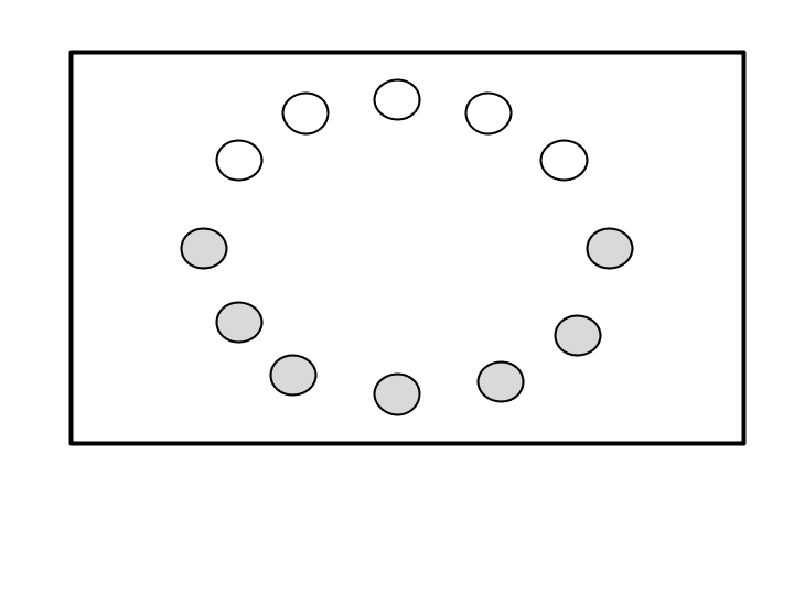 Diagram of students in an evenly spaced circle, with half of the group shaded in to represent a semi-circle option.