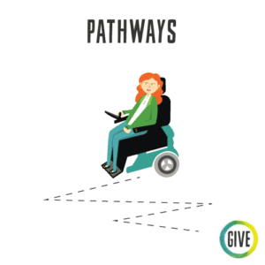 Pathways. An adult in a power chair draws a zigzag on the floor with their movements.